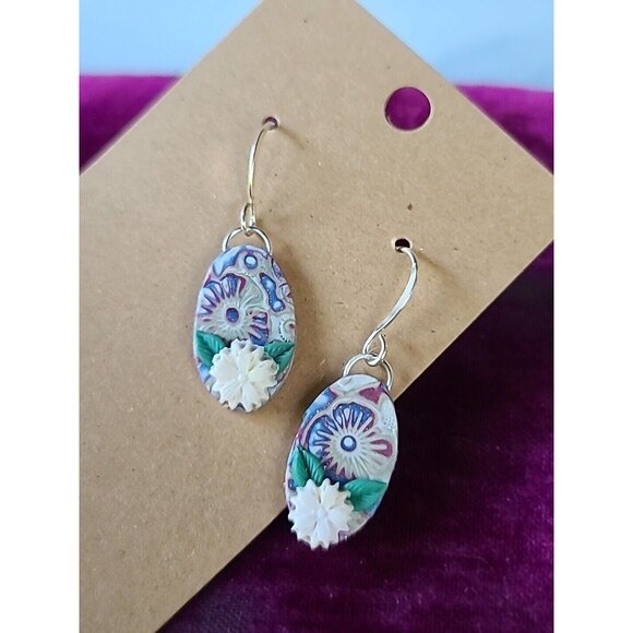 Polymer Clay Floral Dangling Earrings New - Picture 1 of 10